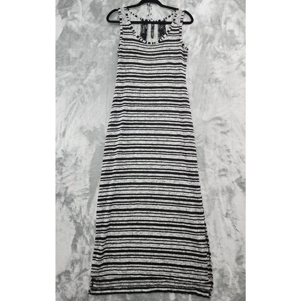 Jessica Simpson Dress Womens M Black Gray‎ Striped Tiffani Lace Detail Maxi Tank